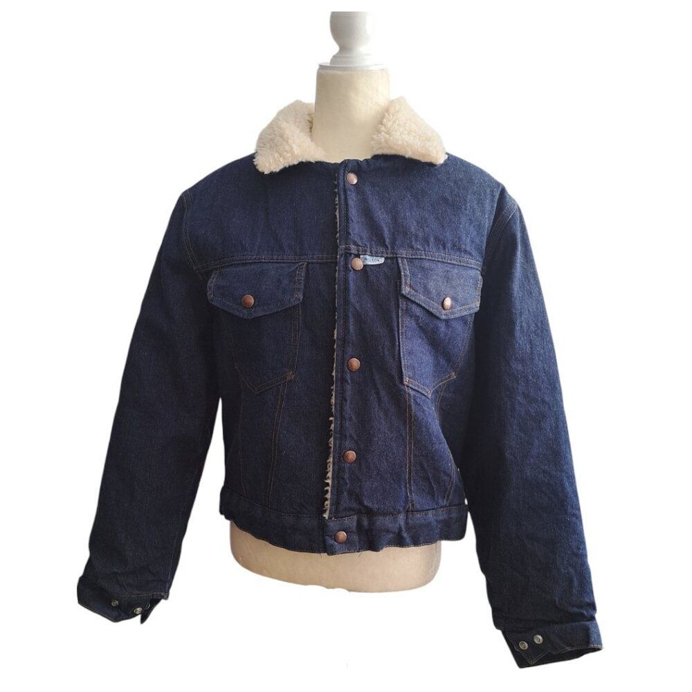 Nelson Men's Blue Denim Vintage Trucker Jacket Sherpa Lined Snap Closure Sz 42